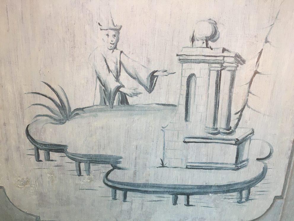 Bilde av en av kineseriene i salen.Kineserier, dekorasjoner med kinesiske motiver, var særlig populære på 1700-tallet. Foto: Turid Årsheim, Riksantikvaren