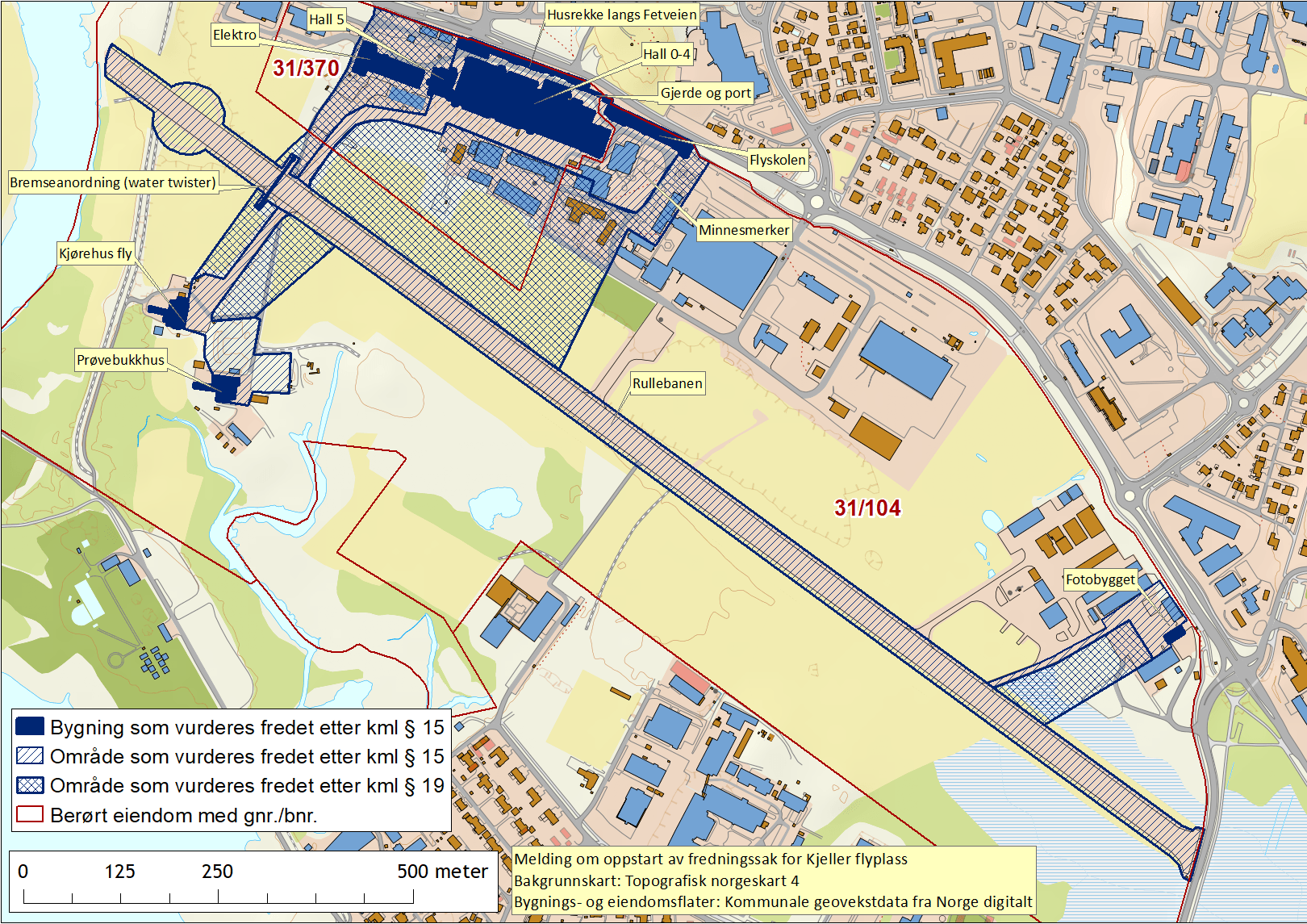 kart over Kjeller flyplass