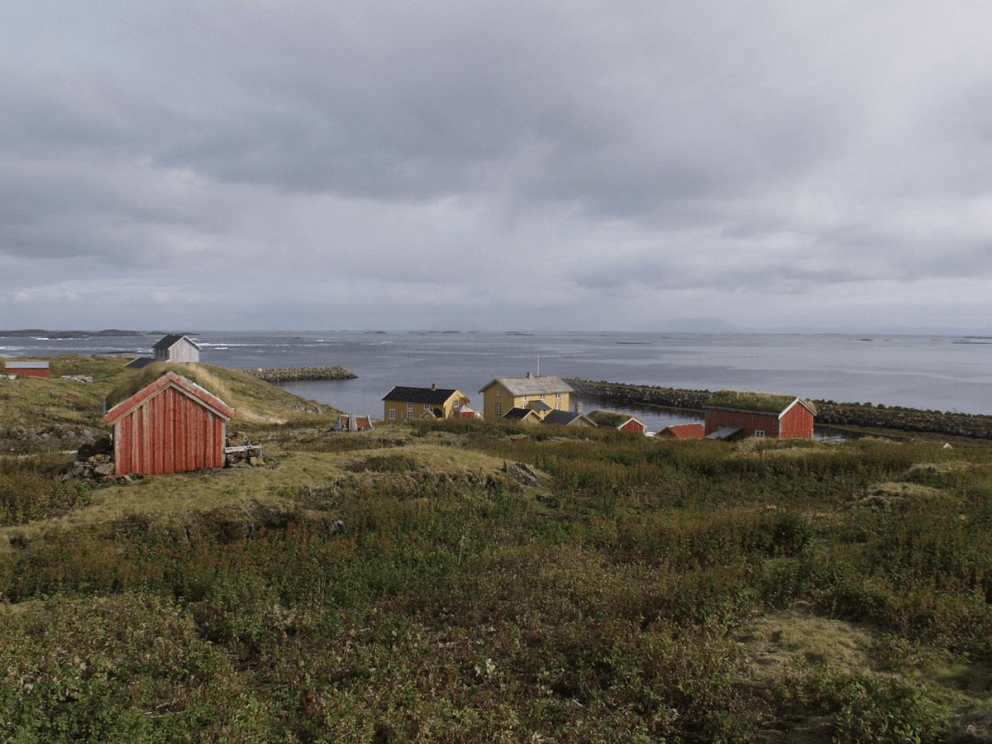 Photo of the buildings on Skjærvær. Skjærvær is part of the Vega Archipelago World Heritage Site. Photo by Jon Brænne, the Directorate for Cultural Heritage