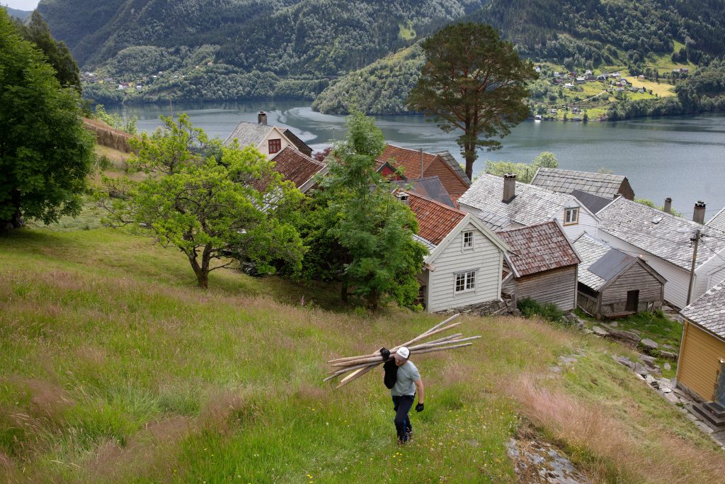 Tilskot til dei frivillige i Vestland: Her arbeidar på Havråtunet med slåtten.