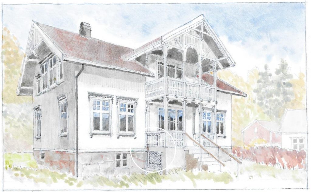 Den første løysinga er å trekkje kanalen rett opp gjennom verandagolvet til ein golvmontert innedel. Då vert kanalen veldig kort og skult bak gelenderet på verandaen.